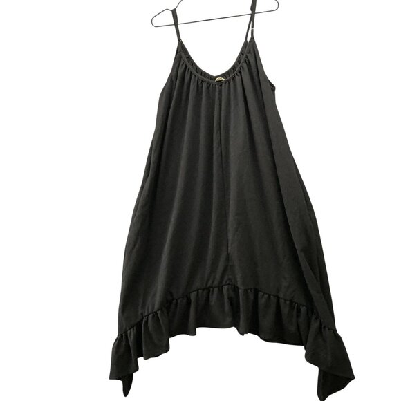 NWT Three Bird Nest Ellie Ruffle Midi Dress M Cami Black Crepe Scoop Neck Loose - Picture 2 of 10
